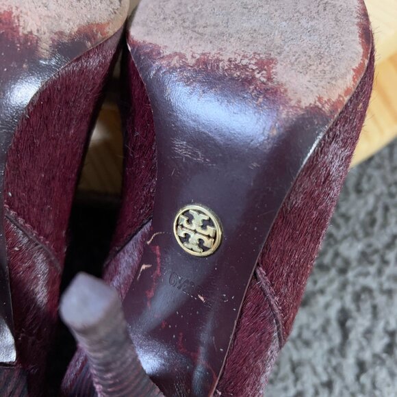 Tory Burch Fur Chelsea Boots Women Size 6.5 Leather Real Calf Hair Stiletto Heel - Picture 11 of 11